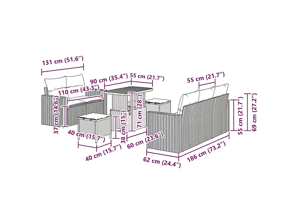 Tuin Sofa Set met kussen 8 pcs Grijs poly rattan