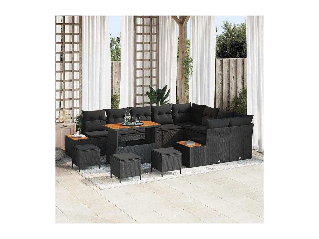 Ensemble de canapé de jardin 13 pcs Noir Poly rotin