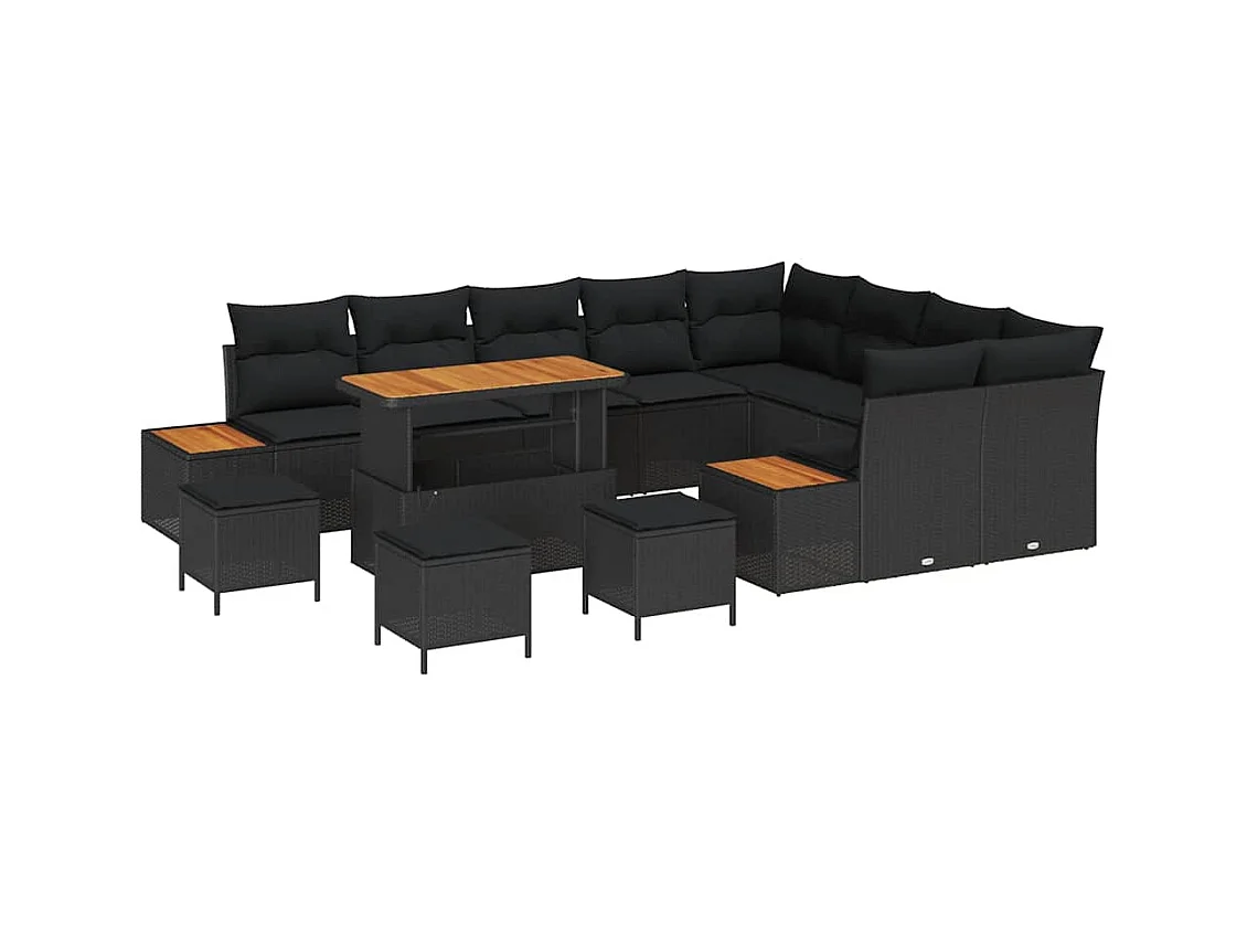 Garten-Sofa-Set mit Kissen 13 pcs Schwarz Poly Rattan