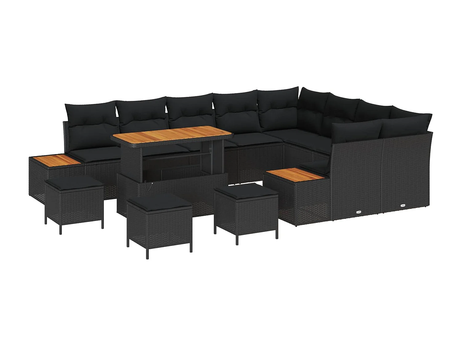 Tuin Sofa Set met kussen met opslag Zwart Poly riet