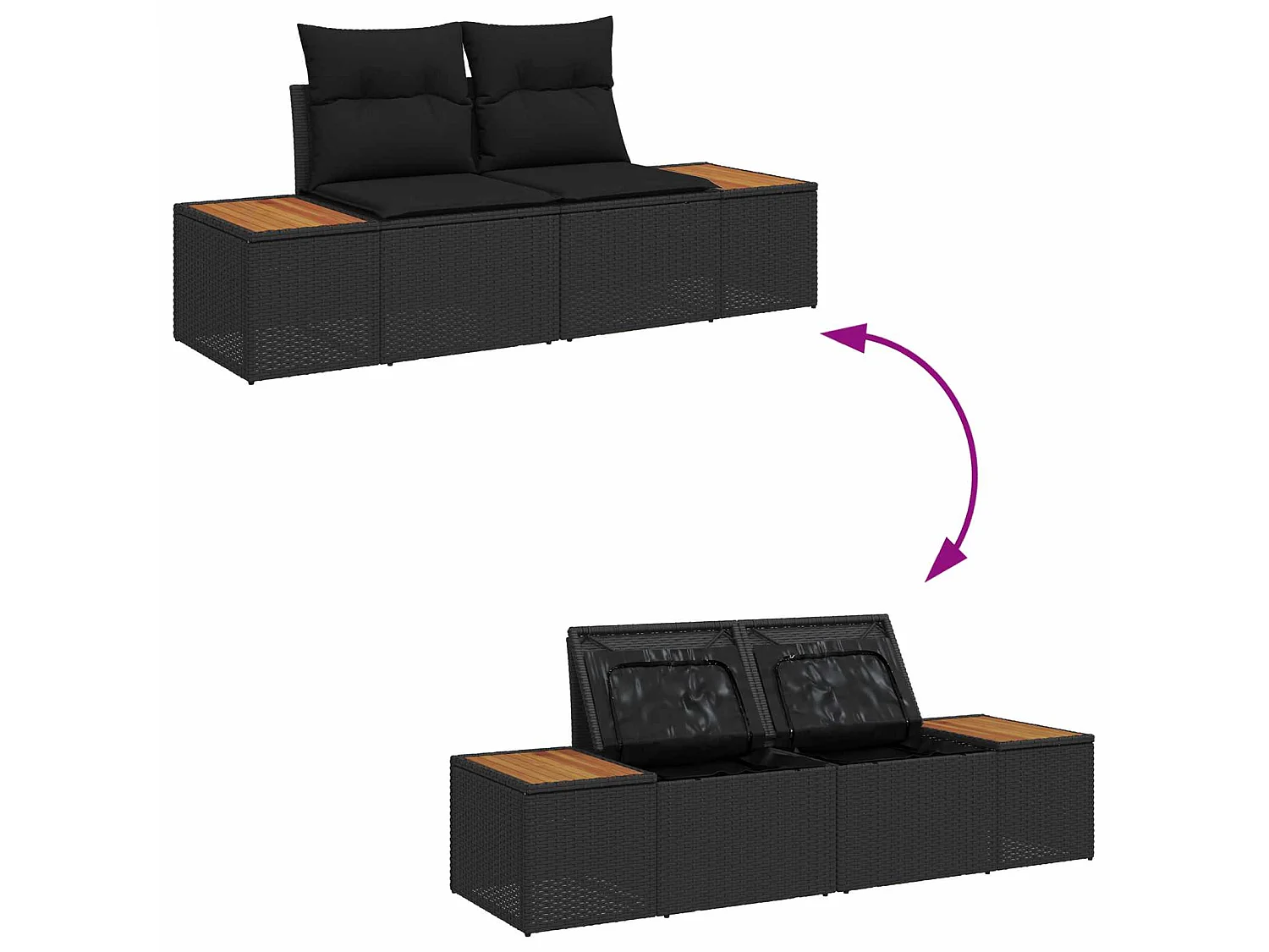 Set Divano da Giardino con cuscino 6 pcs Nero Poly Rattan