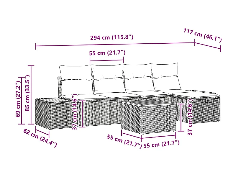 Conjunto de sofá de jardín con almohada 6 pcs Negro Poliratán