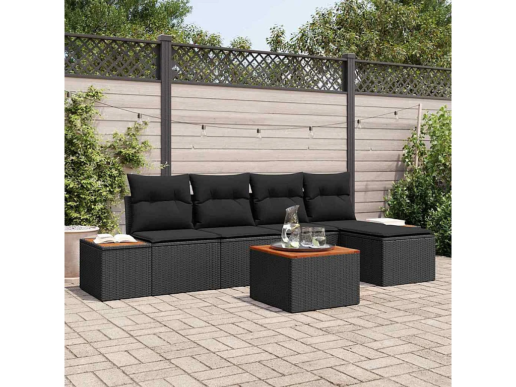 Ensemble de canapé de jardin 6 pcs Noir Poly Rattan