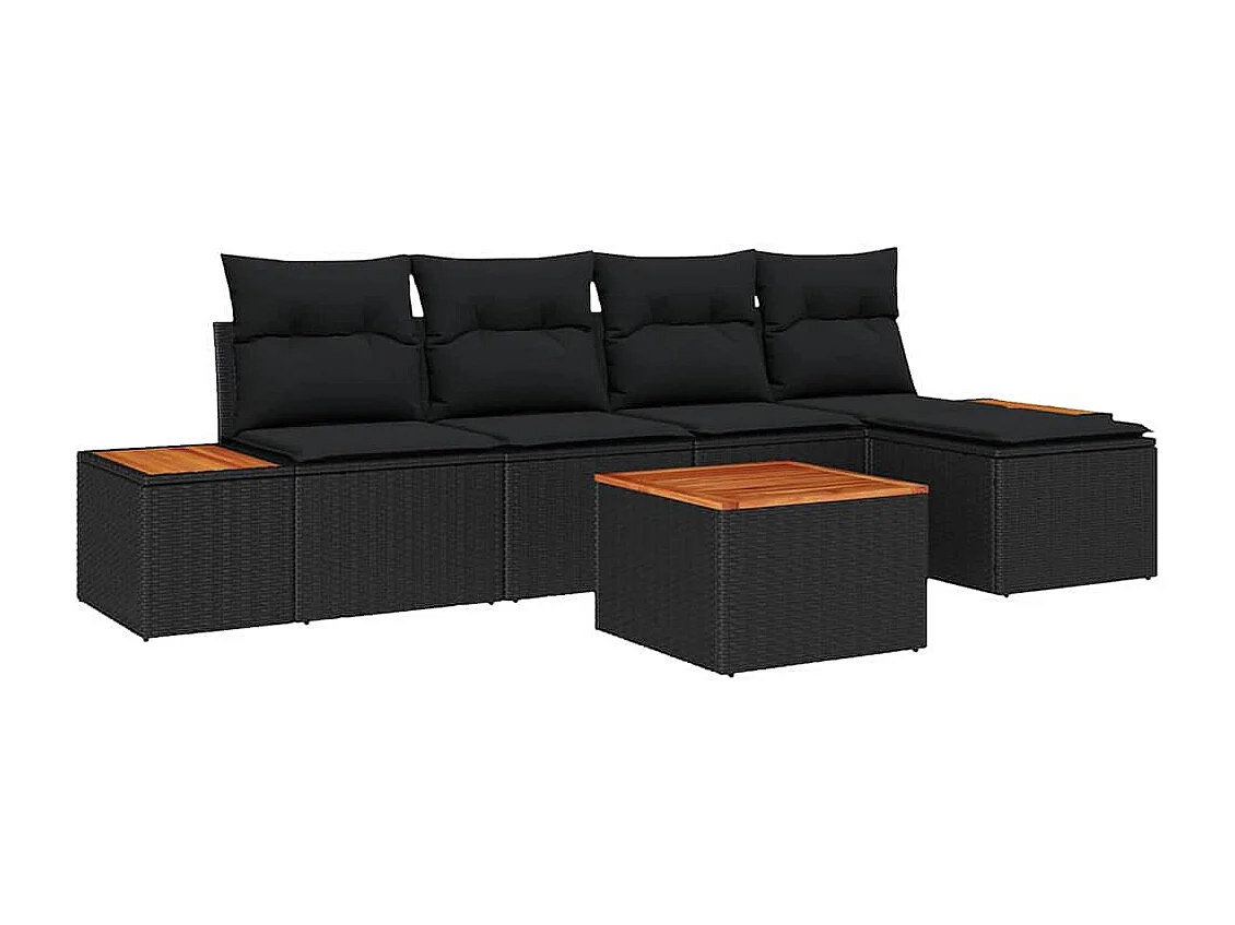 Ensemble de canapé de jardin 6 pcs Noir Poly Rattan