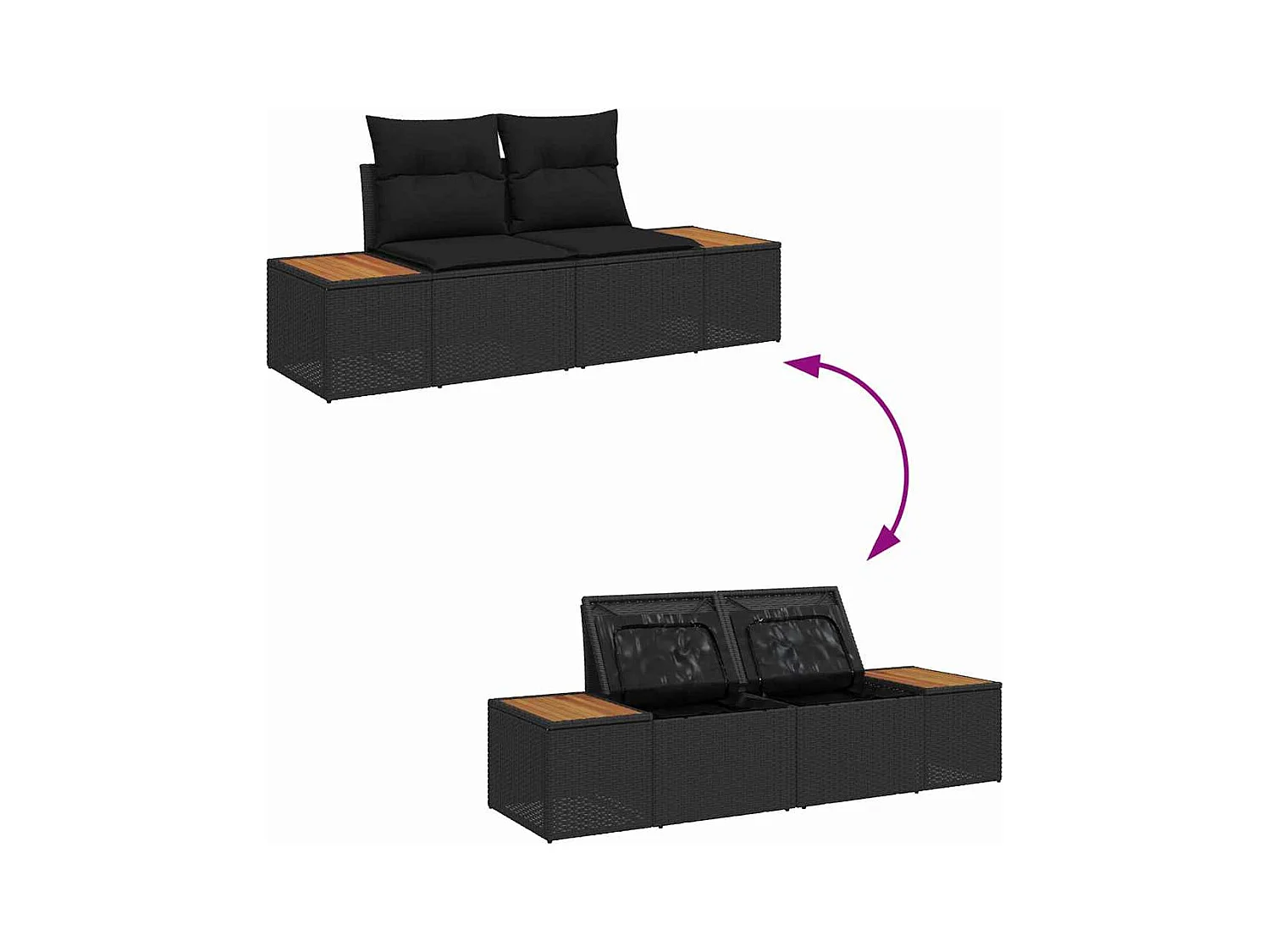 Garten-Sofa-Set 6 pcs Schwarz 184 x 62 x 85 cm Poly Rattan