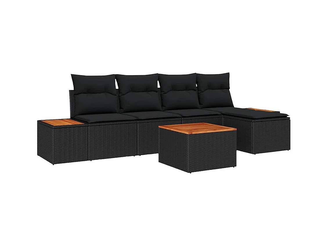 Garten-Sofa-Set 6 pcs Schwarz 184 x 62 x 85 cm Poly Rattan