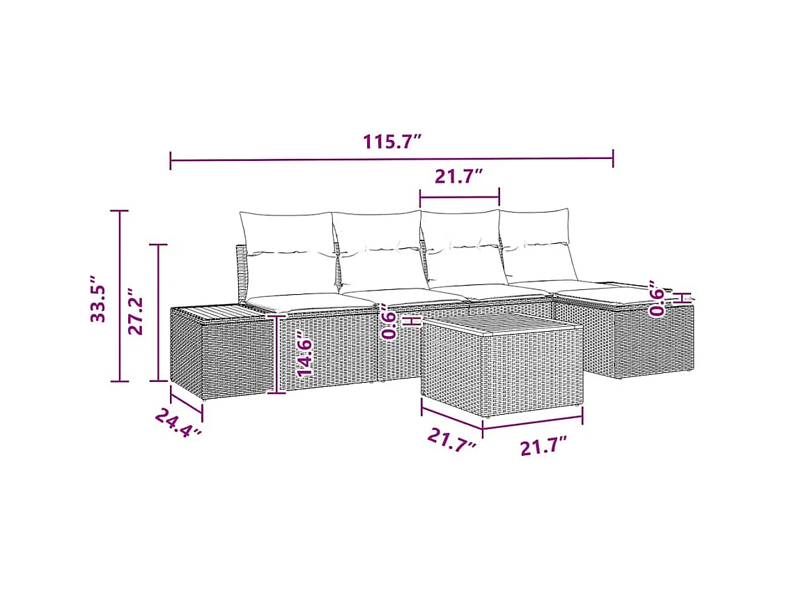 Garten-Sofa-Set 6 pcs Schwarz 184 x 62 x 85 cm Poly Rattan