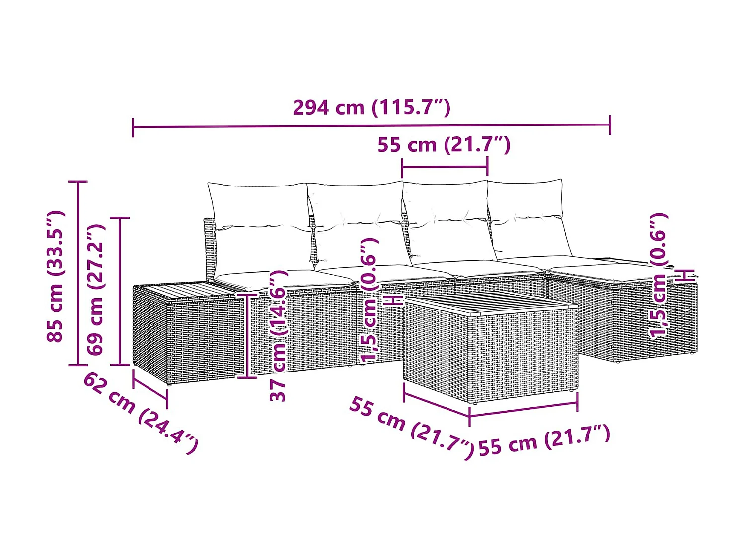Ensemble de canapé de jardin avec coussin 6 pcs Noir Polyrotin