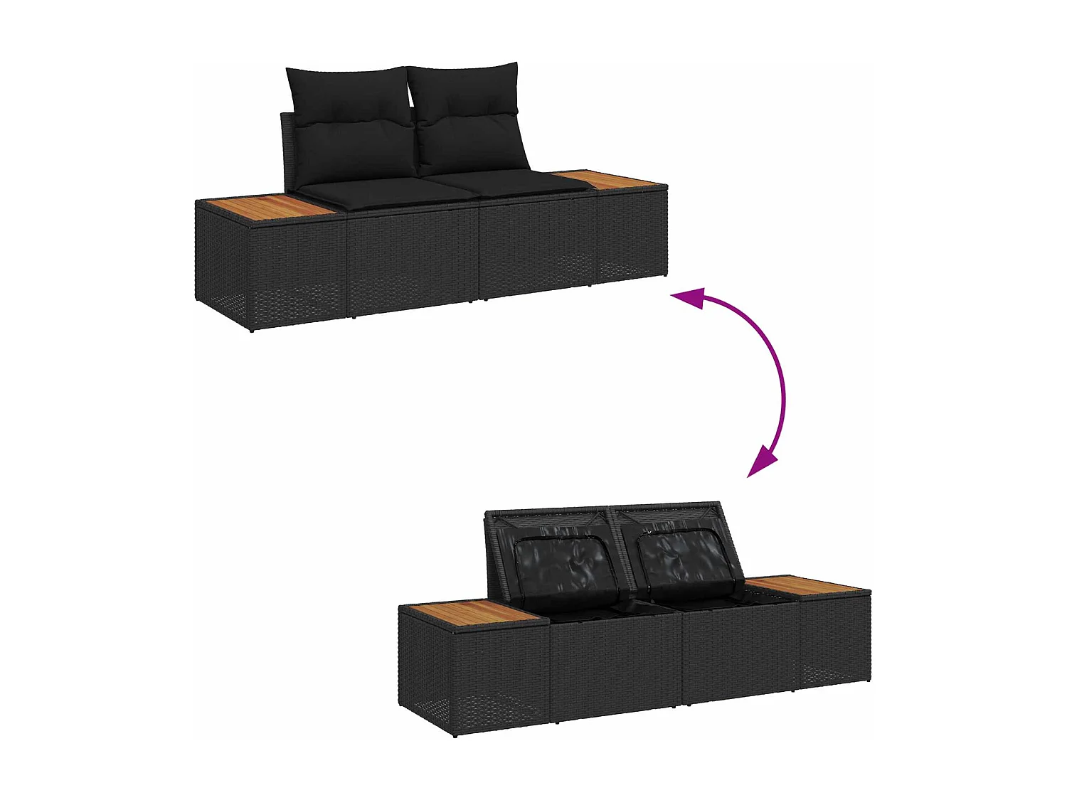 Set Divano da Giardino con cuscino 6 pcs Nero Polyrattan