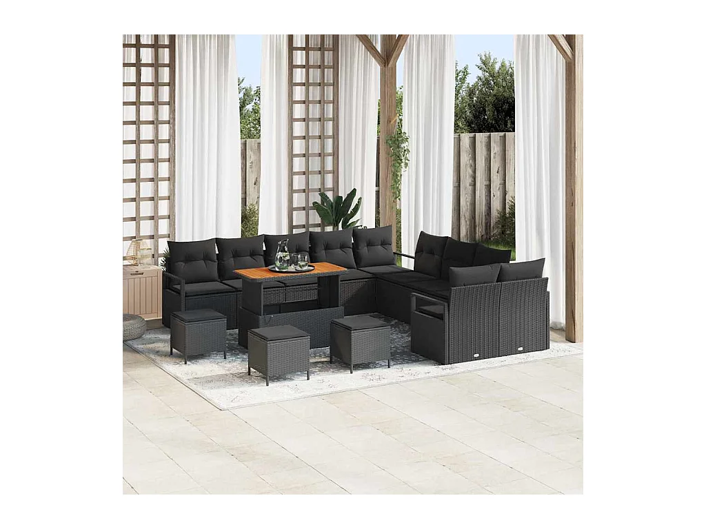 Ensemble de canapé de jardin 14 pcs Noir 110 x 55 x 71 cm