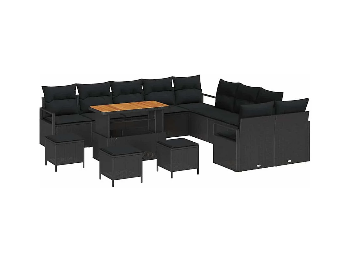 Ensemble de canapé de jardin 14 pcs Noir 110 x 55 x 71 cm