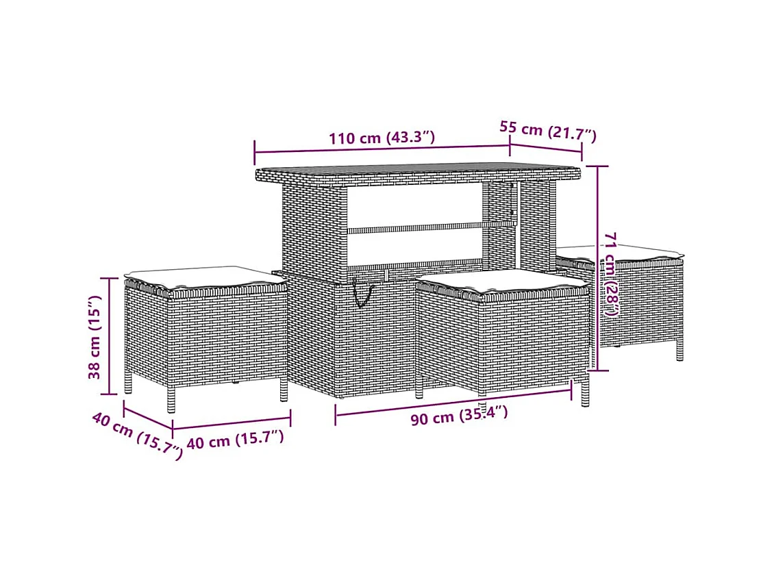 Ensemble de canapé de jardin 14 pcs Noir 110 x 55 x 71 cm