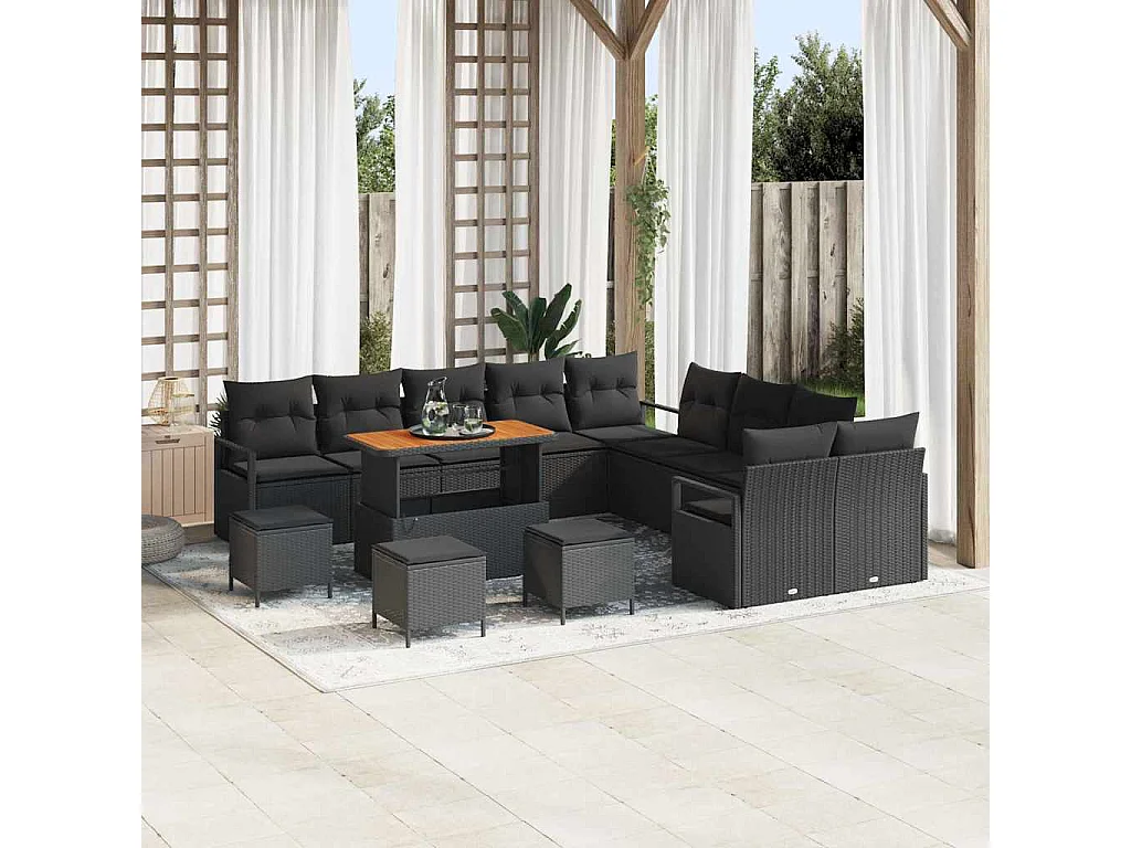 Ensemble de canapé de jardin avec coussin 14 pcs Noir