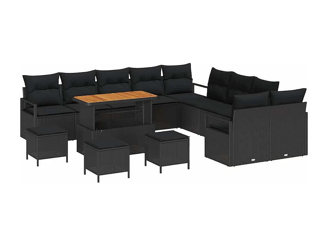 Ensemble de canapé de jardin avec coussin 14 pcs Noir