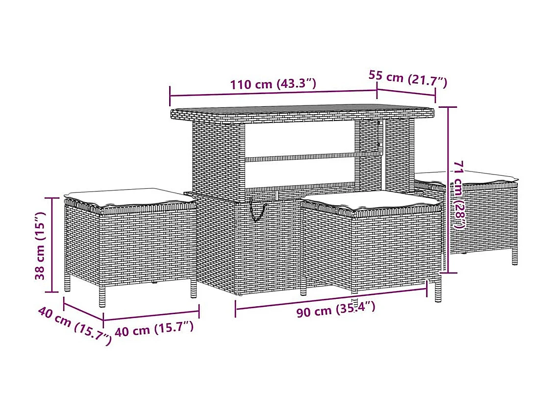 Ensemble de canapé de jardin avec coussin 14 pcs Noir