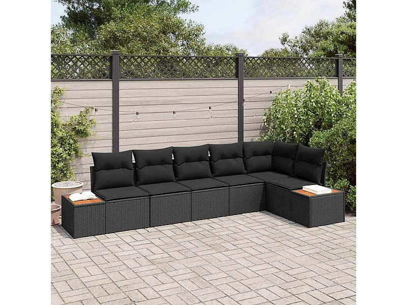Tuin Sofa Set met kussen 6 pcs Zwart Poly riet