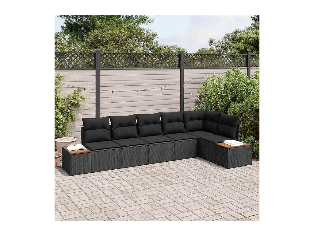 Ensemble de canapé de jardin avec coussin 6 pcs Noir Poly rotin