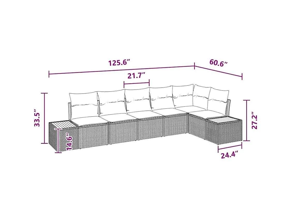 Ensemble de canapé de jardin avec coussin 6 pcs Noir Poly rotin