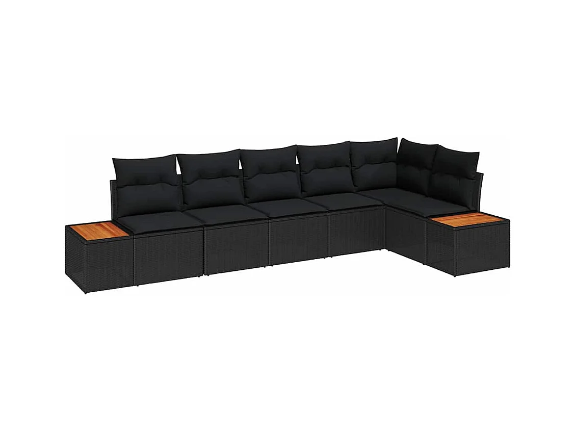 Ensemble de canapé de jardin avec coussin 6 pcs Noir Poly rotin
