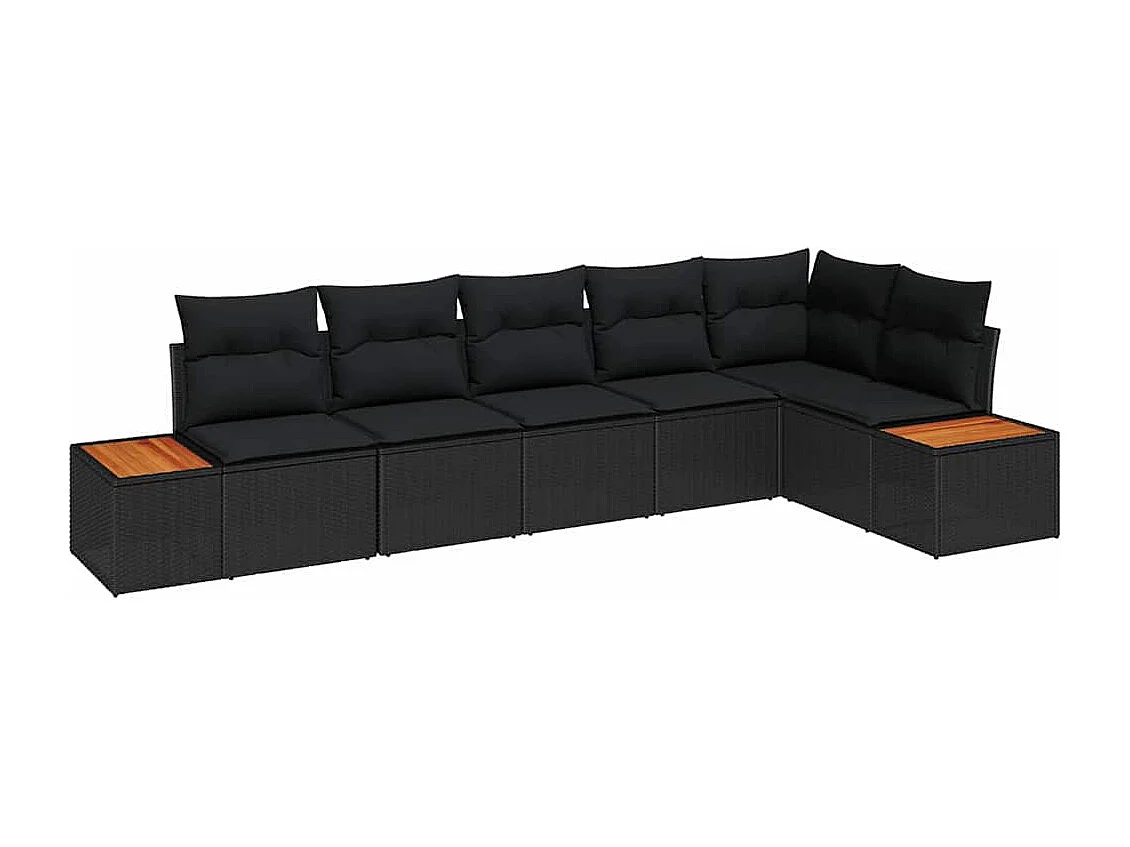 Tuinbankenset met kussen 6 pcs Zwart Poly riet