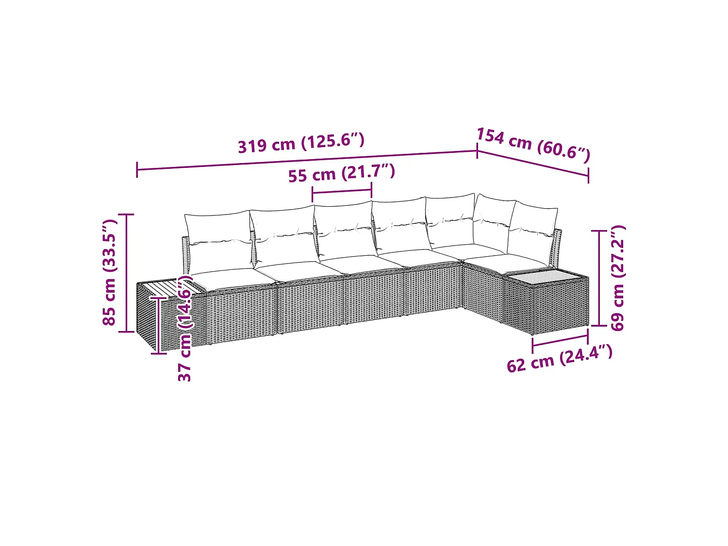Ensemble de canapé de jardin 6 pc Noir Poly rotin
