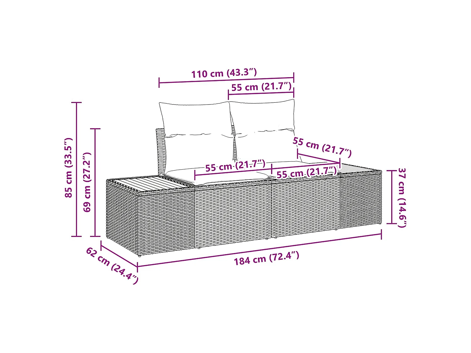 Ensemble de canapé de jardin 6 pc Noir Poly rotin