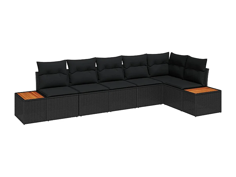 Ensemble de canapé de jardin avec coussin 6 pcs Noir Poly rotin