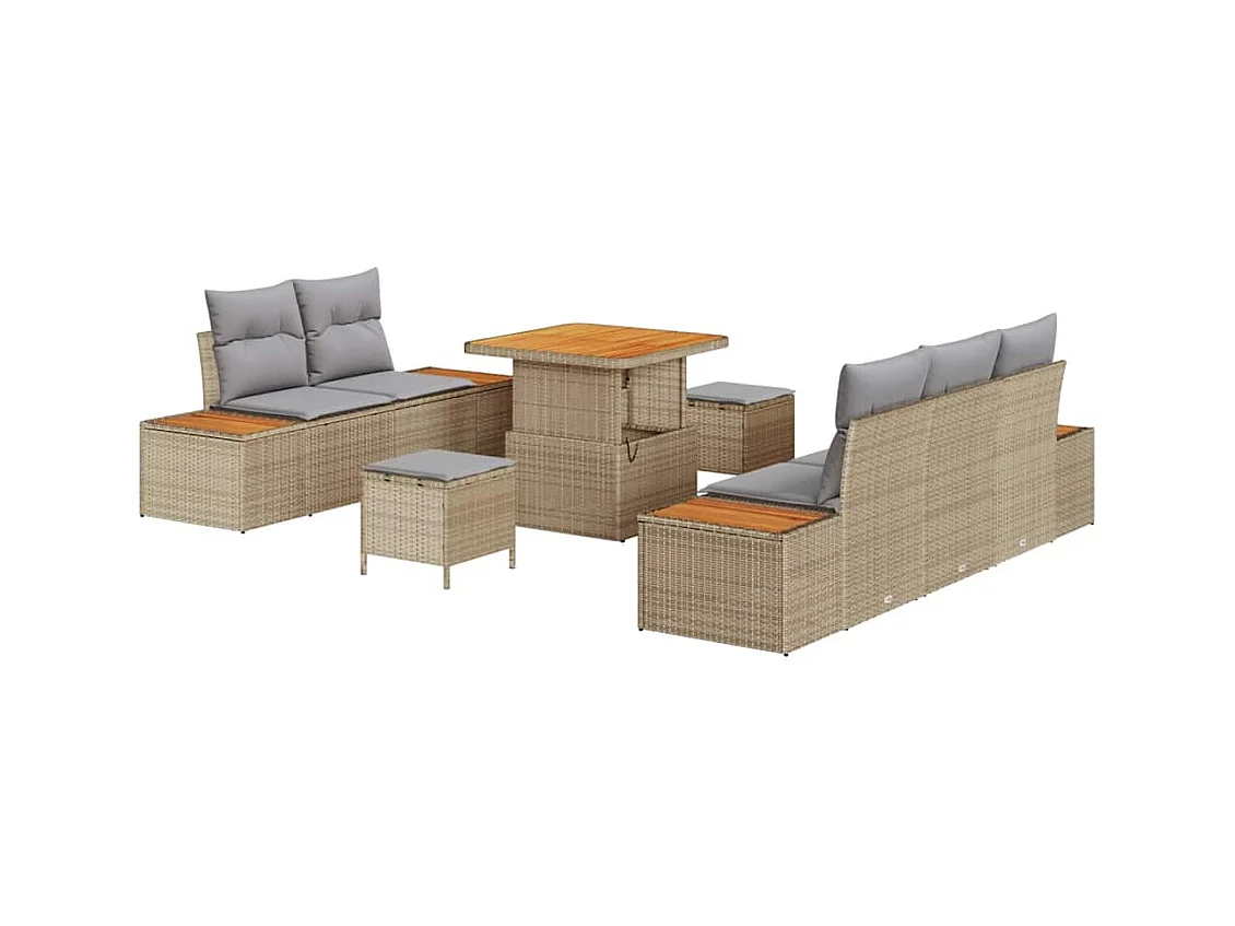 Ensemble de canapé de jardin 8 pcs Beige et Gris clair