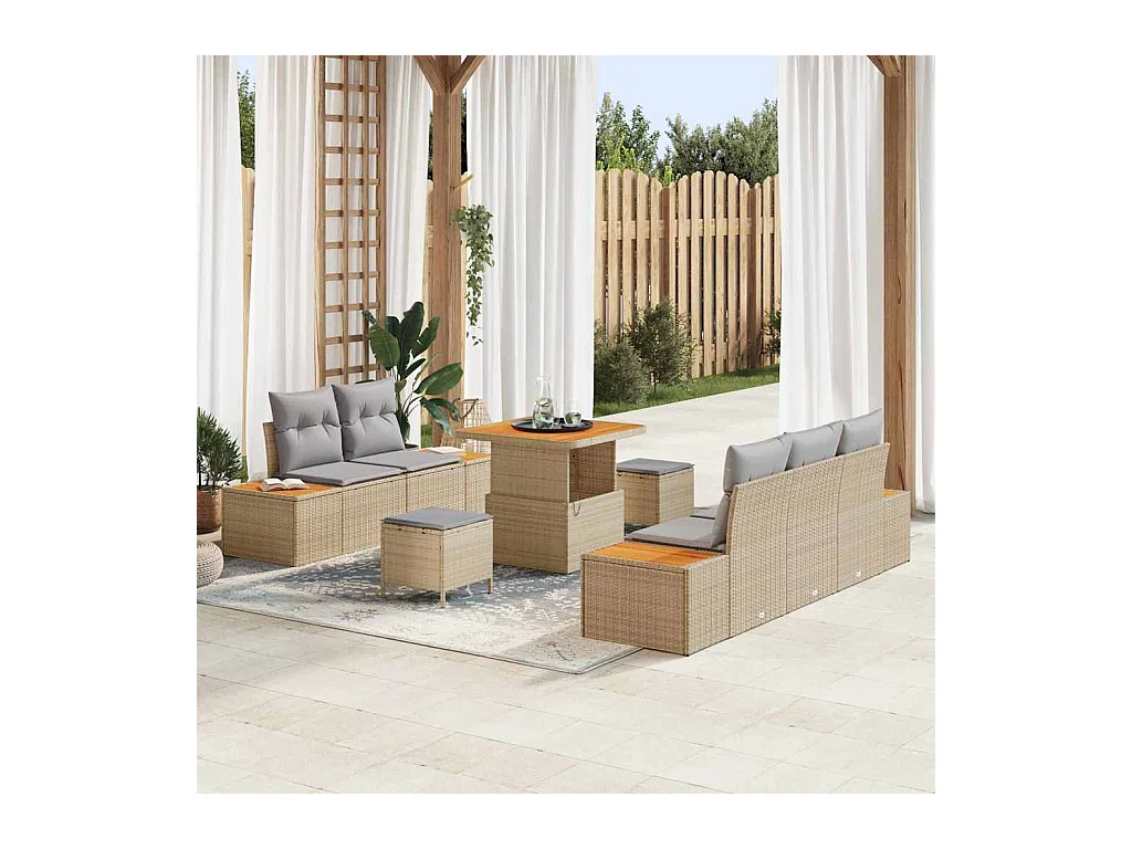 Ensemble de canapé de jardin 8 pcs Beige, Gris clair
