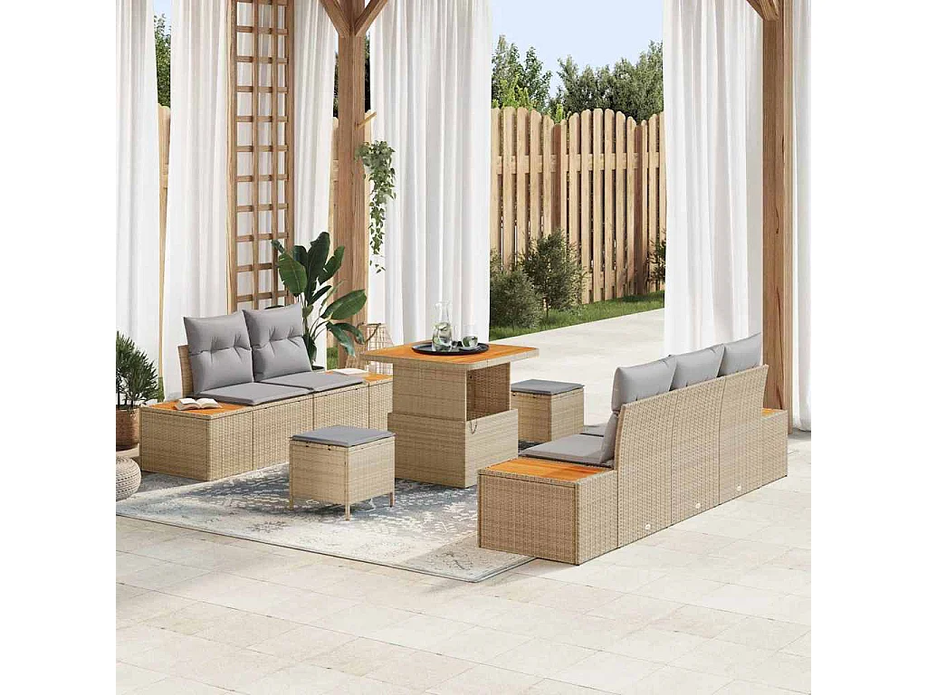 Conjunto de sofá de jardín con cojín 8 pcs Beige y Gris Claro