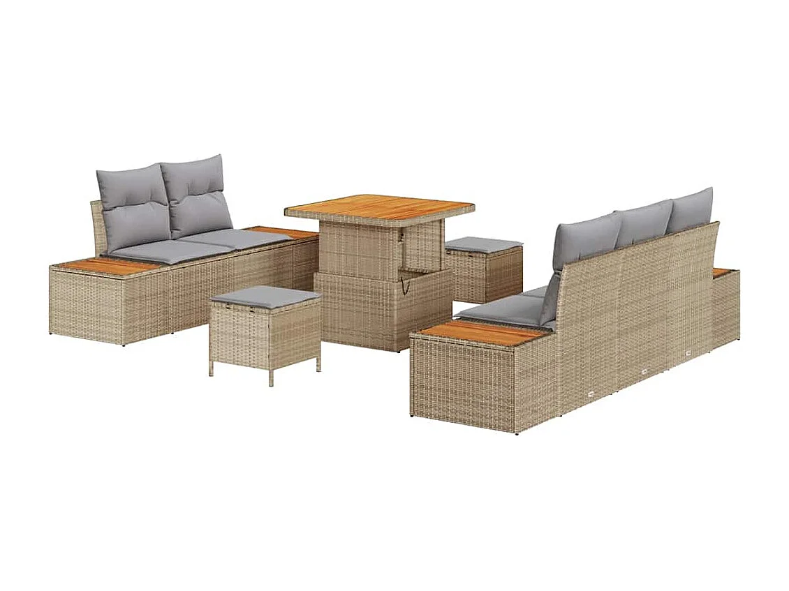 Conjunto de sofá de jardín con cojín 8 pcs Beige y Gris Claro