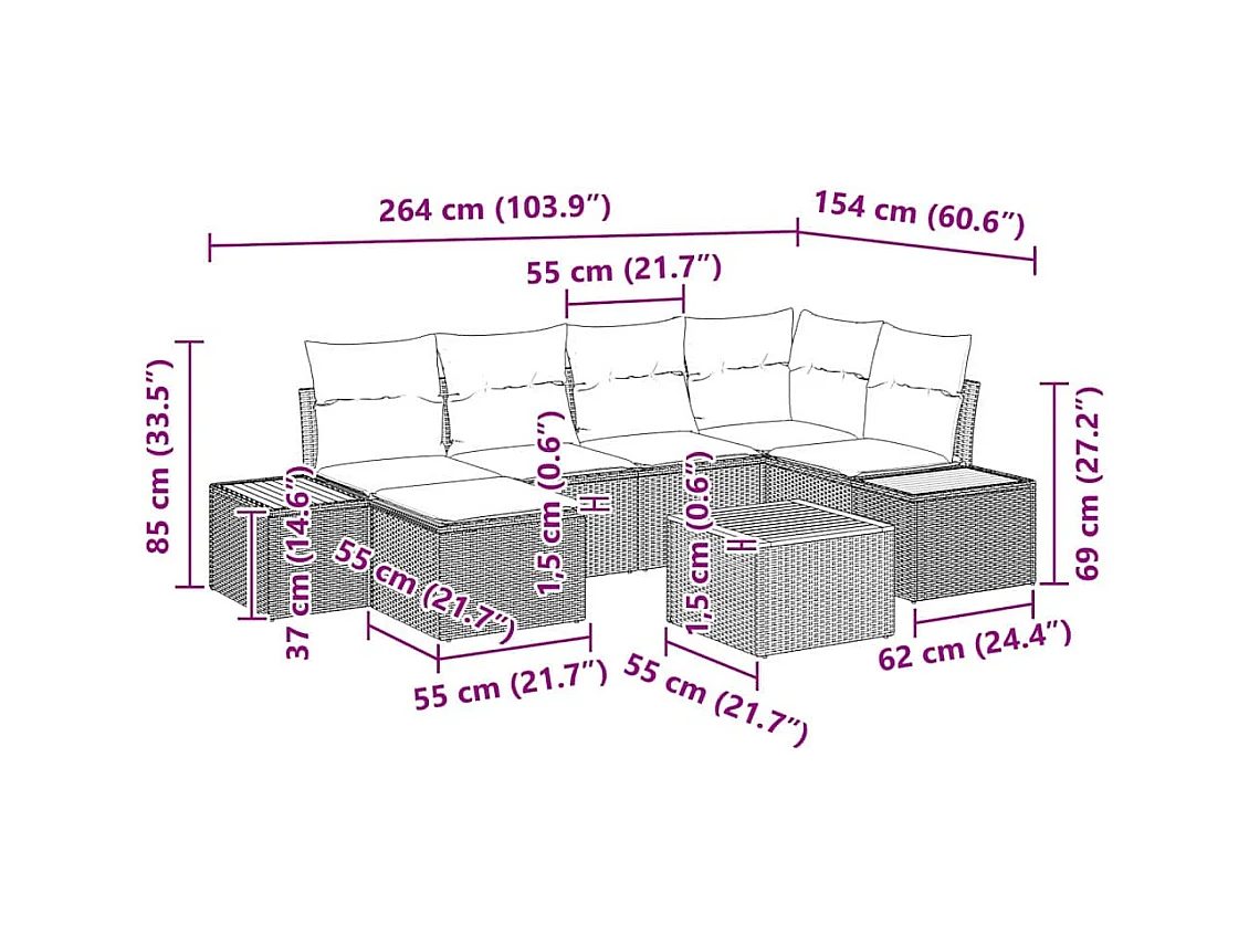 Ensemble de canapé de jardin 7 pcs beige et gris clair