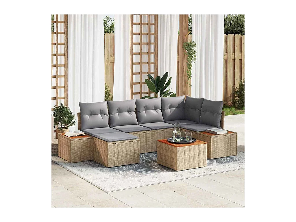 Set Divano da Giardino con cuscino 7 pcs beige e grigio chiaro