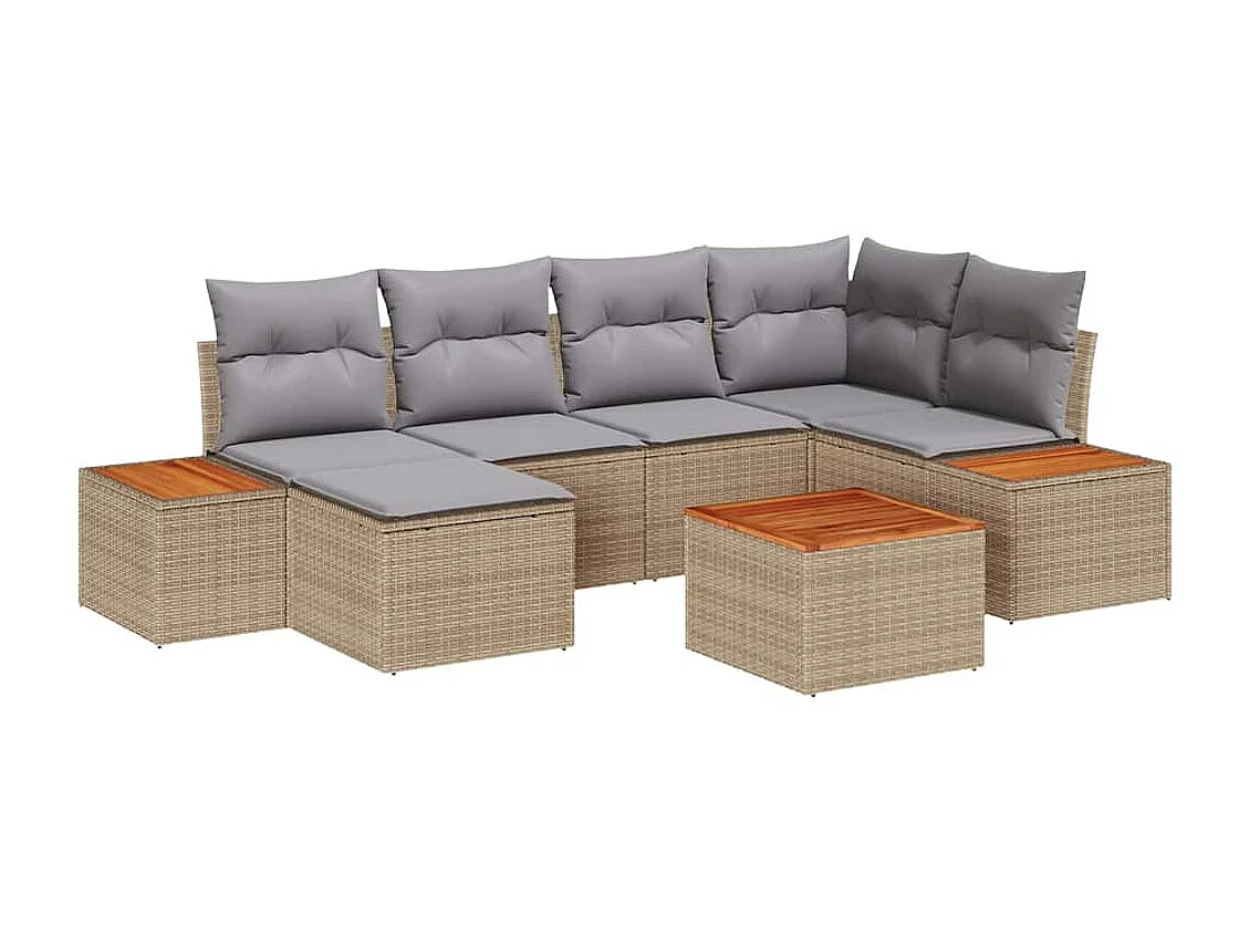 Conjunto de sofá de jardín con cojín 7 pcs beige y gris claro