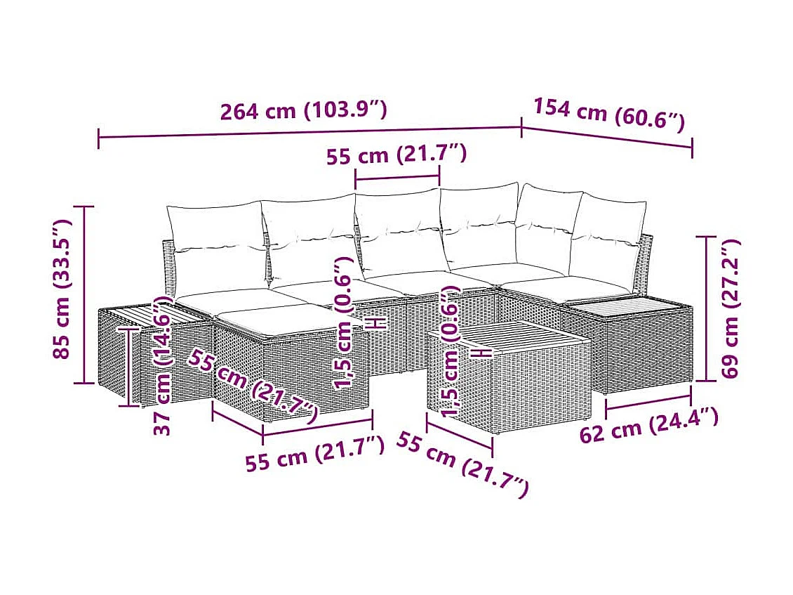 Conjunto de sofá de jardín con cojín 7 pcs beige y gris claro