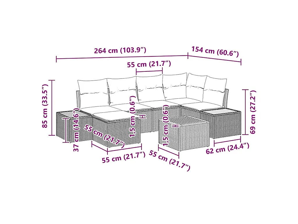 Conjunto de Sofá de Jardim 7 pcs Bege e Cinza Claro Polirattan