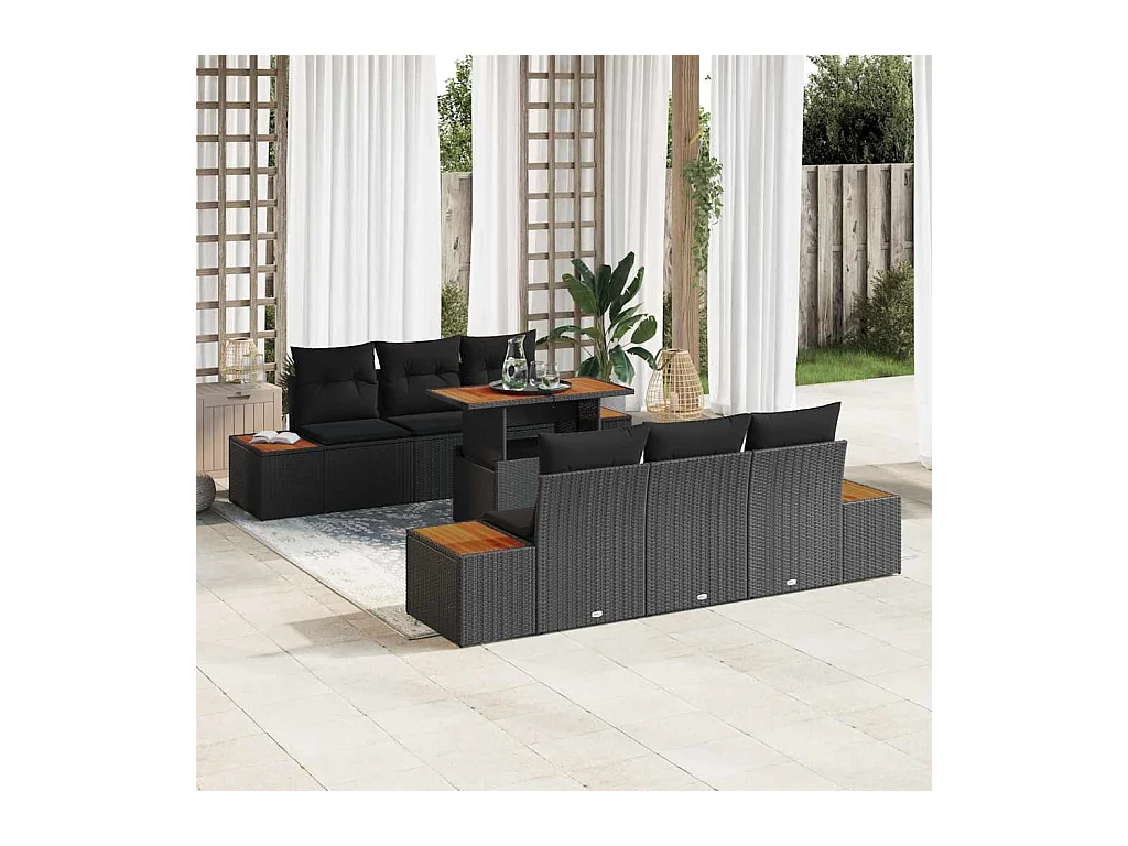 Ensemble de salle à manger pour jardin 7 pcs Noir et Marron