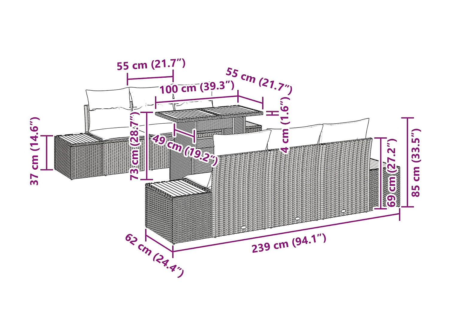 Ensemble de salle à manger pour jardin 7 pcs Noir et Marron