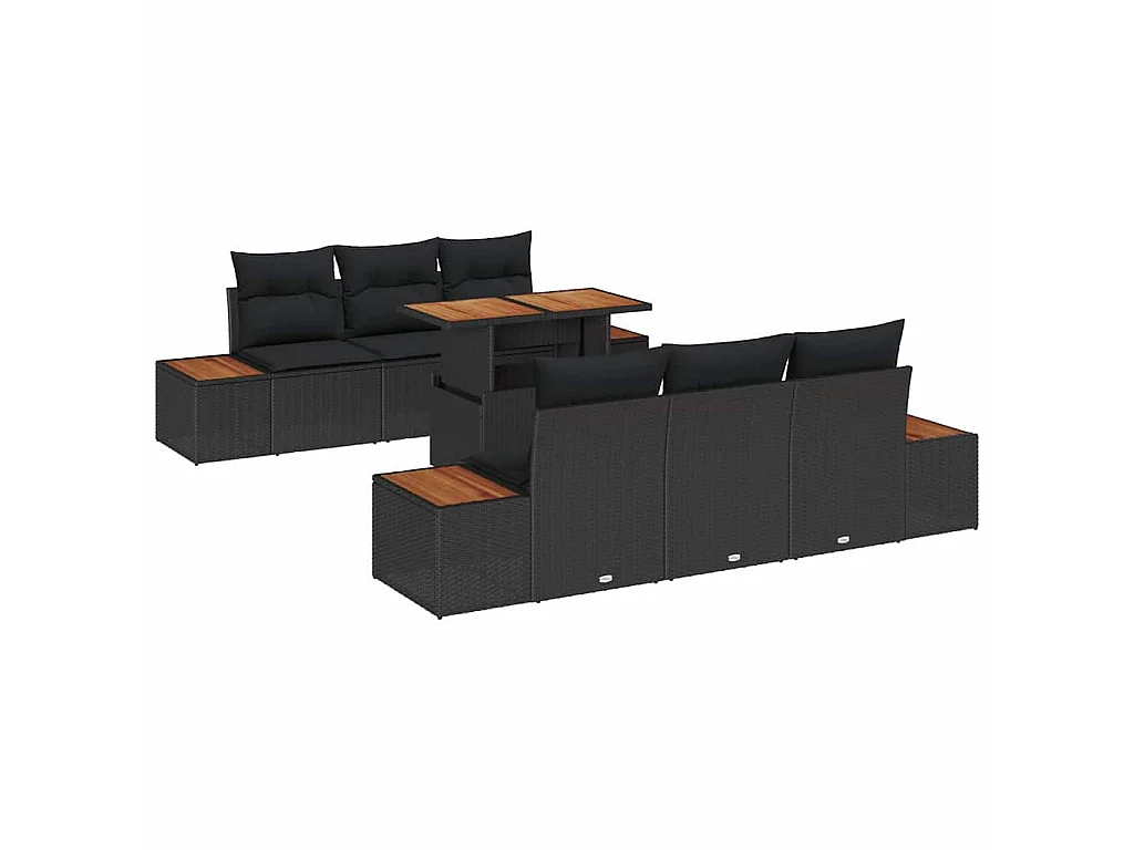 Set da Pranzo per Giardino con cuscino 7 pcs Nero e Marrone