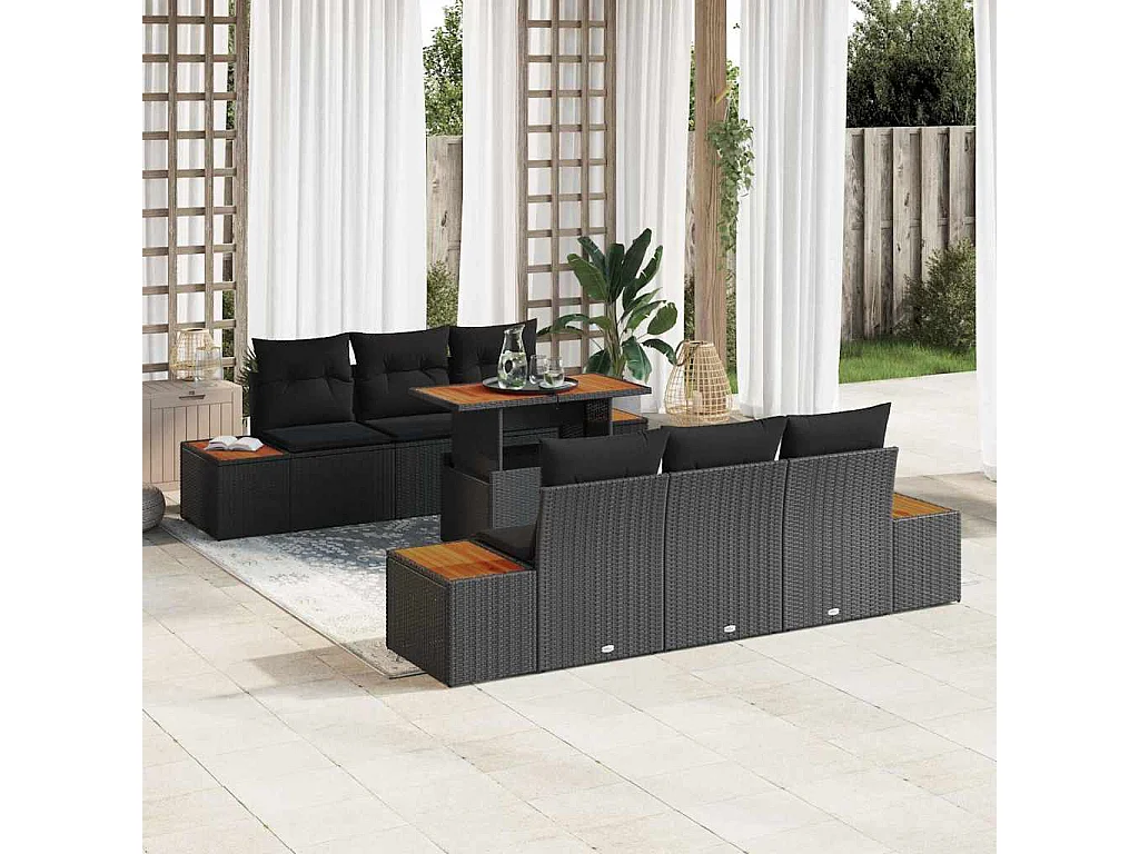 Set da Pranzo per Giardino con cuscino 7 pcs Nero e Marrone
