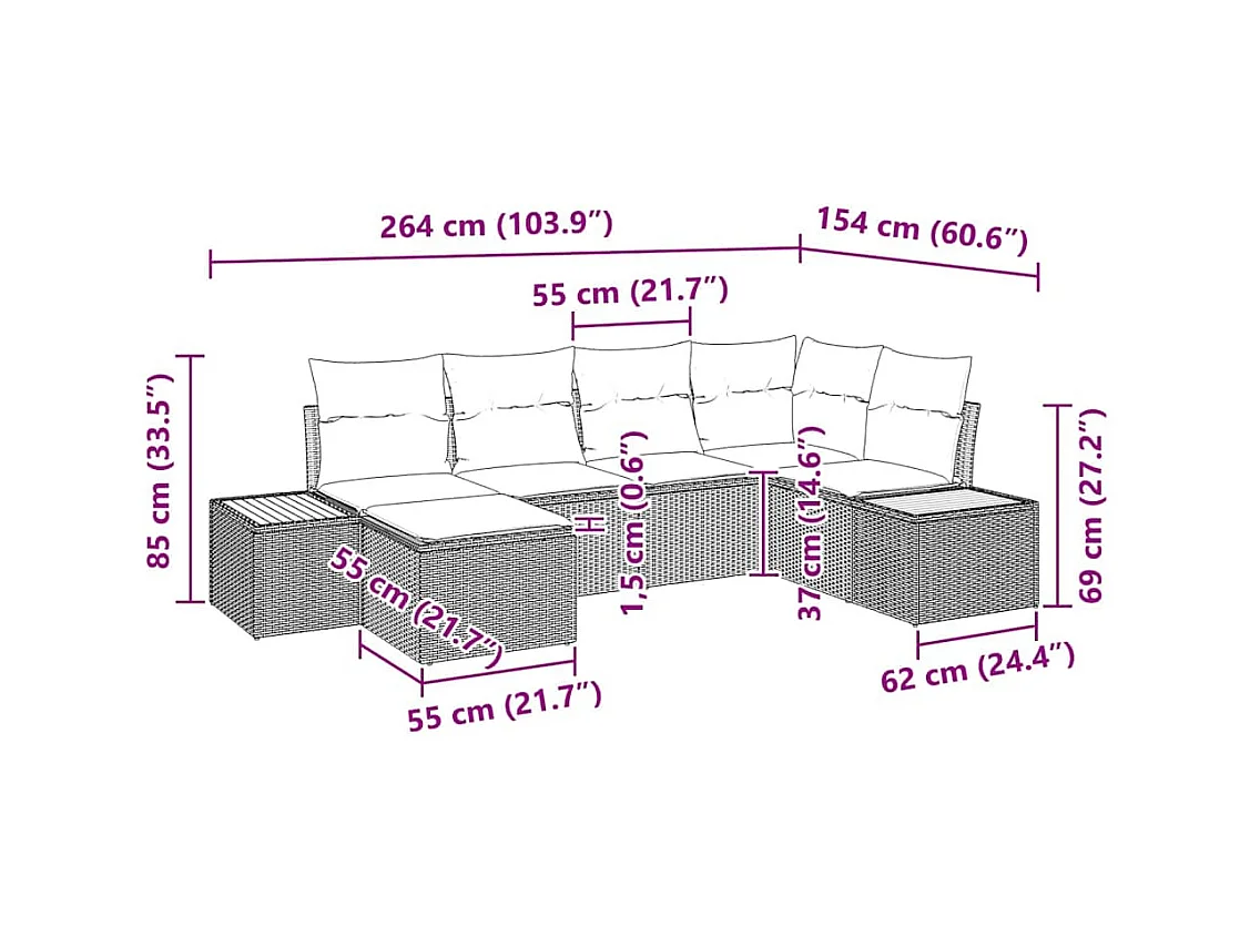 Set Divano da Giardino con cuscino 6 pcs beige e grigio chiaro
