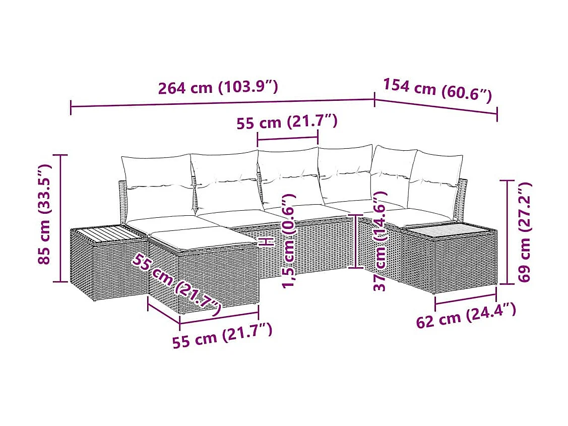 Ensemble de canapé de jardin 6 pcs Beige et Gris clair