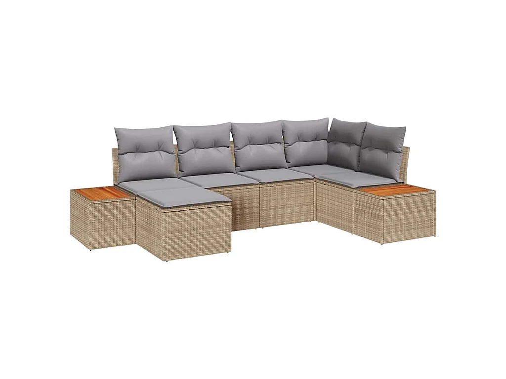 Gartensofa-set mit Kissen 7 pcs Beige und Hellgrau Polyrattan