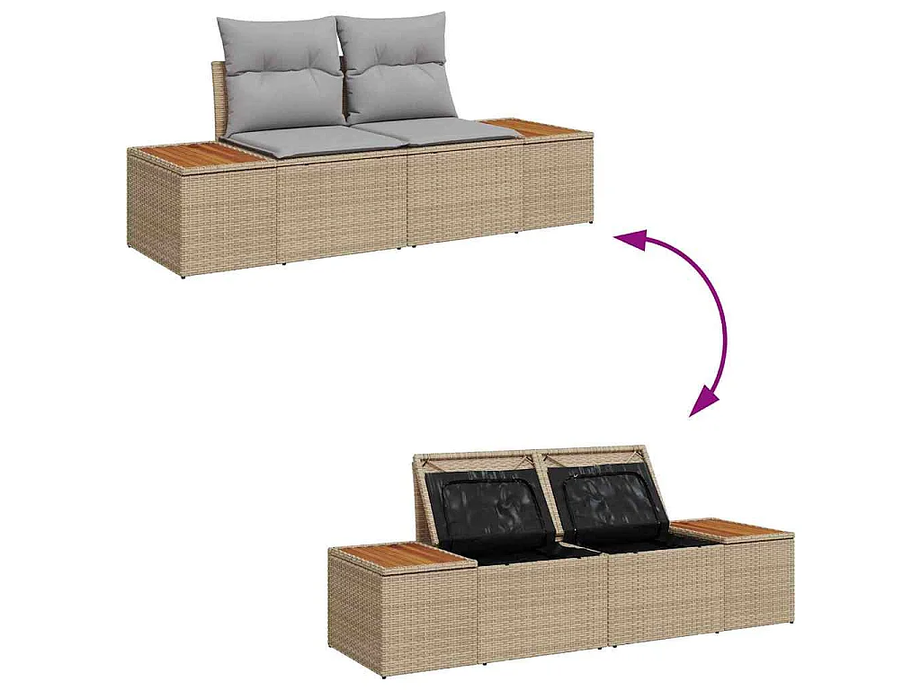 Gartensofa-set mit Kissen 7 pcs Beige und Hellgrau Polyrattan