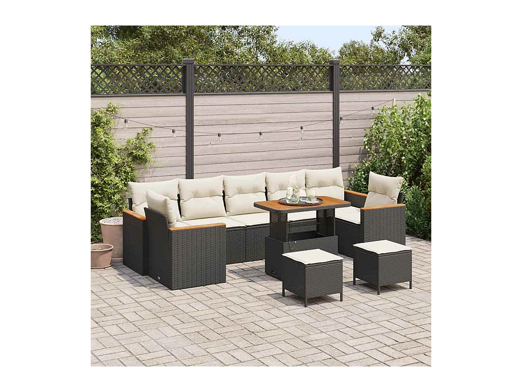 Ensemble de canapé de jardin 10 pcs Noir Poly rotin