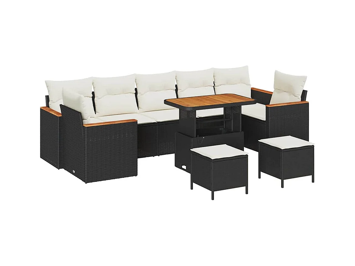 Ensemble de canapé de jardin 10 pcs Noir Poly rotin