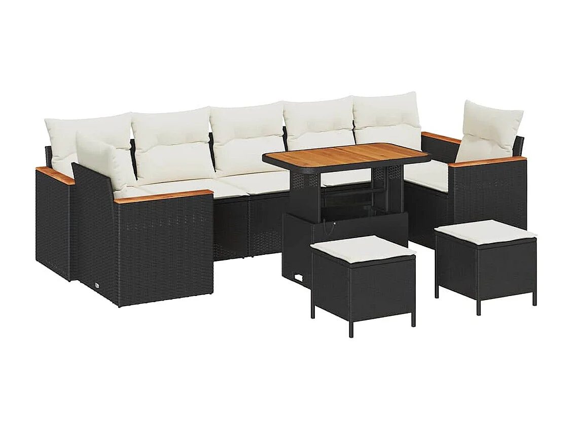 Ensemble de canapé de jardin 10 pcs Noir Poly rotin