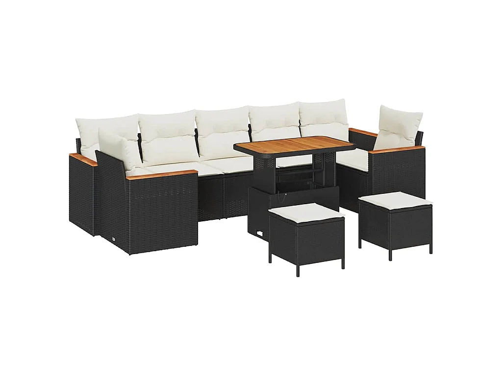 Tuin Sofa Set 10 st 7-Aantal zitplaatsen Zwart Poly riet