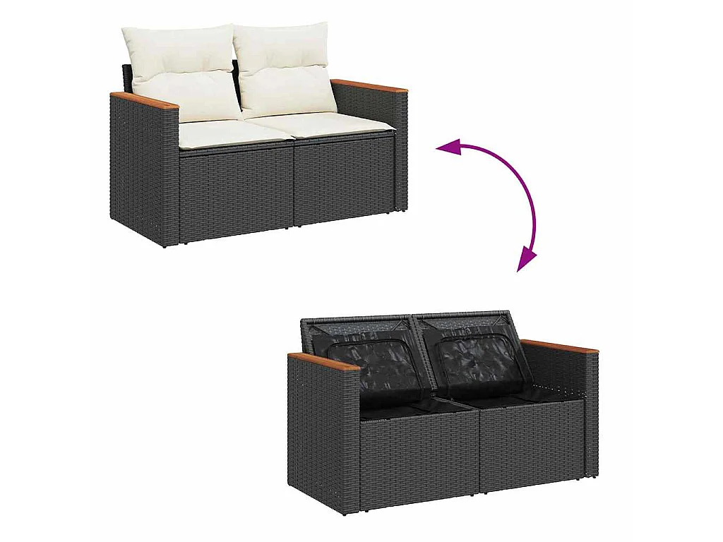 Tuin Sofa Set 10 st 7-Aantal zitplaatsen Zwart Poly riet