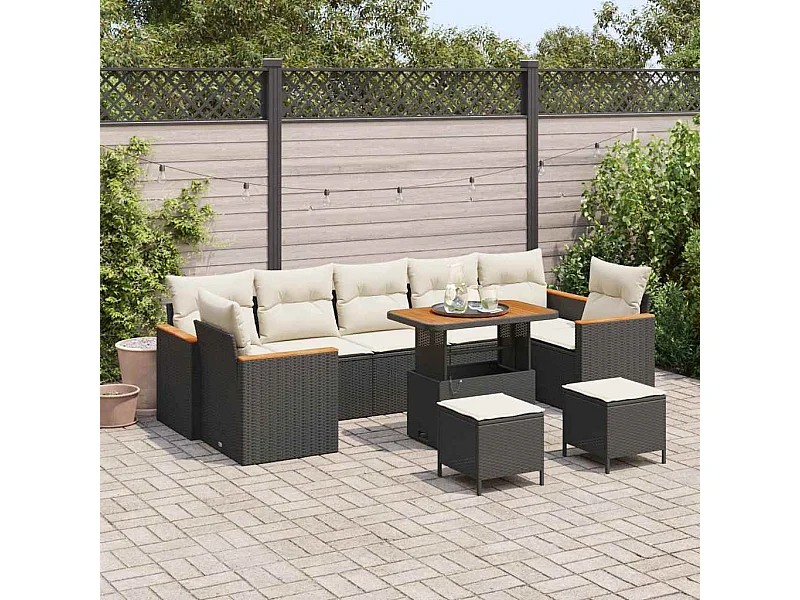 Gartensofa-set mit Kissen 10 pcs Schwarz Poly Rattan